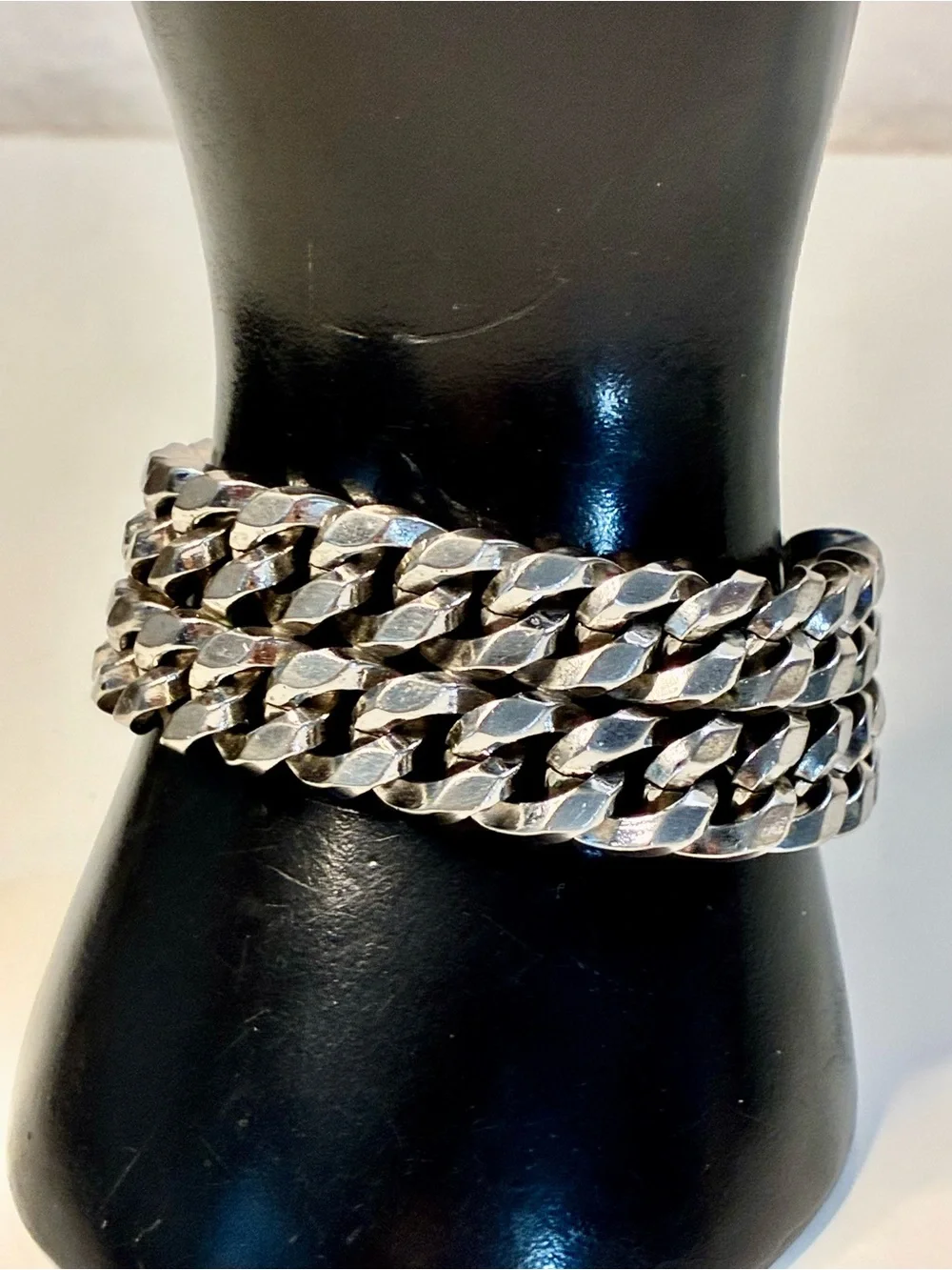 VTG Marino Silver-Tone Double Cuban Link Chain Bracelet Chunky Timeless